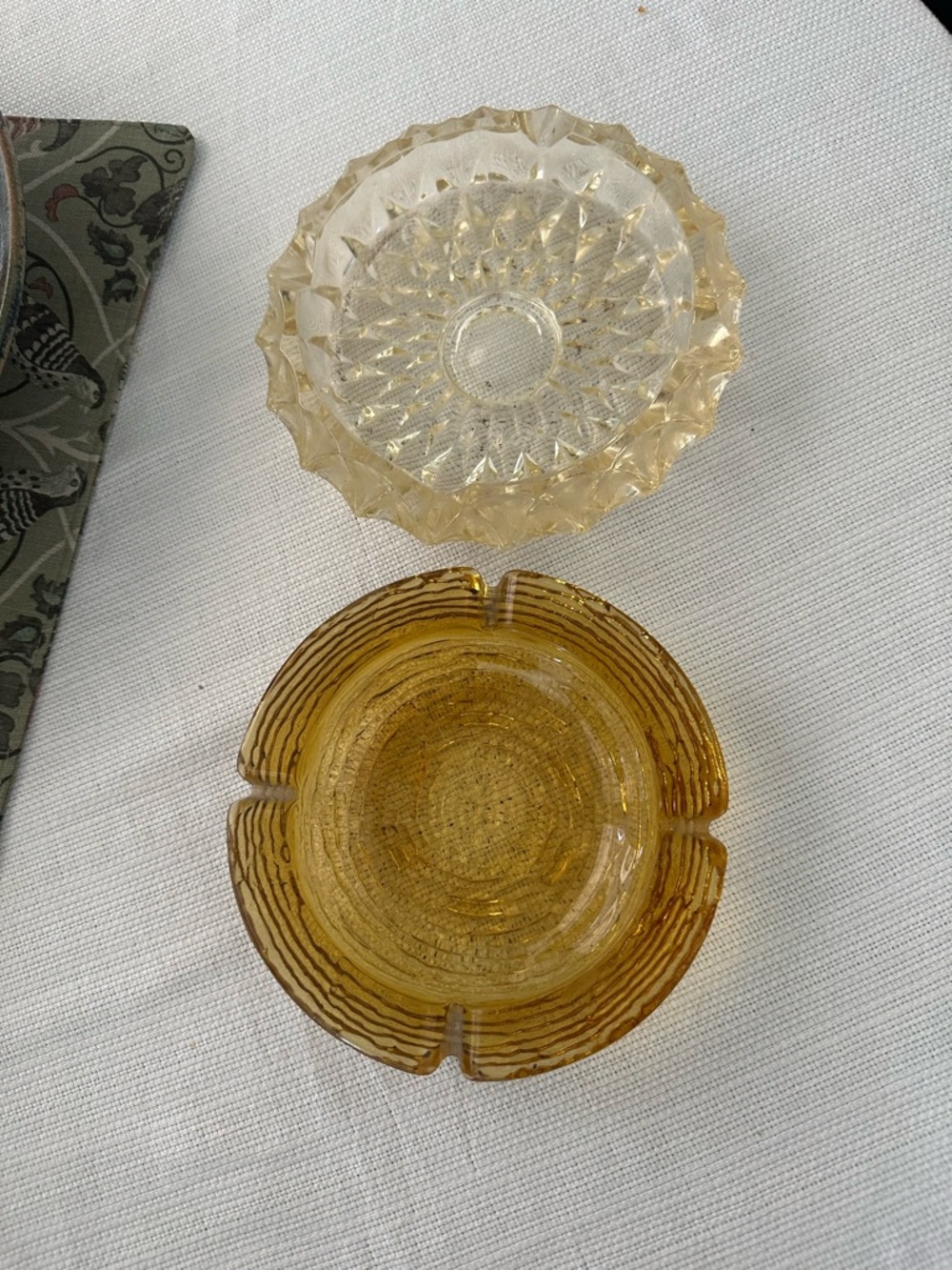 Amber Glass Ashtray and Cut Glass Dish - Vintage Style